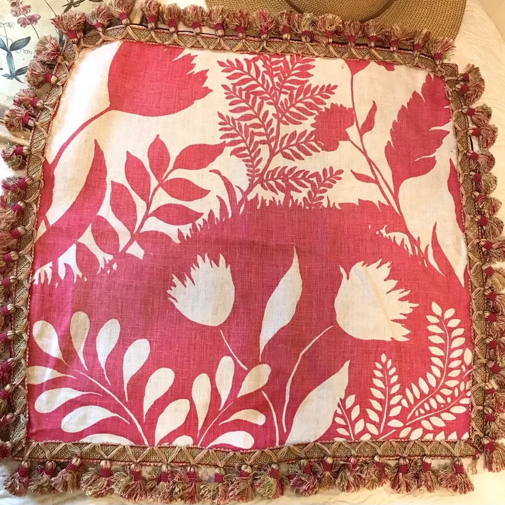 Set of 4 Large Botanical Tassel Accent Pillow Covers Coastal Decor 24” x 24”
